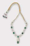 Zaza By Somya_Green Faux Diamond Coterie Synthetic Emerald Studded Necklace Set _at_Aza_Fashions