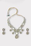 Shop_Zaza By Somya_Green Kundan Modiste Polki Studded Necklace Set _Online_at_Aza_Fashions