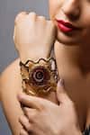 Buy_Queens Jewels_Gold Plated Crystals Radiant Agate Stone Embellished Cuff _at_Aza_Fashions