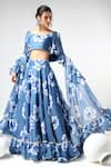 Buy_POMCHA JAIPUR_Blue Organza Printed Floral Sweetheart Ruffled Lehenga Set _at_Aza_Fashions