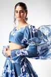 Shop_POMCHA JAIPUR_Blue Organza Printed Floral Sweetheart Ruffled Lehenga Set _at_Aza_Fashions