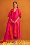 Buy_OMANA BY RANJANA BOTHRA_Pink Kurta And Trouser Cotton Satin Applique Floral Jasmine Hand Straight Set _at_Aza_Fashions