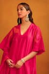 Buy_OMANA BY RANJANA BOTHRA_Pink Kurta And Trouser Cotton Satin Applique Floral Jasmine Hand Straight Set _Online_at_Aza_Fashions