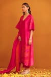 Buy_OMANA BY RANJANA BOTHRA_Pink Kurta And Trouser Cotton Satin Applique Floral Jasmine Hand Straight Set 