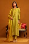 Buy_OMANA BY RANJANA BOTHRA_Green Kurta And Trouser Cotton Satin Applique Floral Nafeesa Flower Yoke Set _at_Aza_Fashions