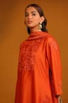 Shop_OMANA BY RANJANA BOTHRA_Orange Kurta And Trouser Cotton Satin Applique Floral Round Nafeesa Flower Set _Online_at_Aza_Fashions