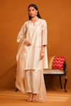 Buy_OMANA BY RANJANA BOTHRA_Ivory Kurta And Trouser Cotton Satin Applique Floral Notched Neck Huma Set _at_Aza_Fashions