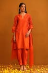 Buy_OMANA BY RANJANA BOTHRA_Orange Kurta And Trouser Cotton Satin Applique Huma Flower Patch Work Set _at_Aza_Fashions