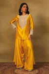 Buy_Neha Poddar_Yellow Kurta Silk Embroidered Cutwork Round Short With Harem Pant _at_Aza_Fashions