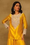 Shop_Neha Poddar_Yellow Kurta Silk Embroidered Cutwork Round Short With Harem Pant _Online_at_Aza_Fashions