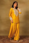 Buy_Neha Poddar_Yellow Kurta Silk Embroidered Cutwork Round Short With Harem Pant 