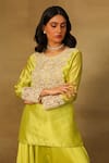 Neha Poddar_Green Kurta Silk Embroidered Cutwork Round Short With Harem Pant _Online_at_Aza_Fashions