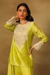 Neha Poddar_Green Kurta Silk Embroidered Cutwork Round Short With Harem Pant _at_Aza_Fashions