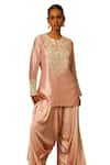 Neha Poddar_Pink Kurta Silk Embroidered Cutwork Round Short And Harem Pant Set _Online_at_Aza_Fashions