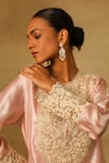 Neha Poddar_Pink Kurta Silk Embroidered Cutwork Round Short And Harem Pant Set _at_Aza_Fashions