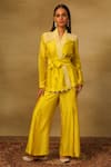 Buy_Neha Poddar_Yellow Pant Summer Silk Embroidered Mirror Lapel Top With _at_Aza_Fashions