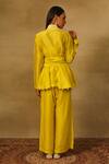 Shop_Neha Poddar_Yellow Pant Summer Silk Embroidered Mirror Lapel Top With _at_Aza_Fashions