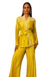 Neha Poddar_Yellow Pant Summer Silk Embroidered Mirror Lapel Top With _Online_at_Aza_Fashions