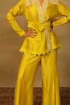 Shop_Neha Poddar_Yellow Pant Summer Silk Embroidered Mirror Lapel Top With _Online_at_Aza_Fashions