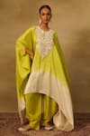 Buy_Neha Poddar_Green Kaftan Silk Embroidered Cutwork Round With Tulip Pant _at_Aza_Fashions