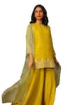 Neha Poddar_Yellow Kurta Organza Embroidered Pearl Closed Round Sharara Set _at_Aza_Fashions