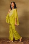 Buy_Neha Poddar_Green Short Kurta Organza Embroidered Pearl Closed Round Pant Set 