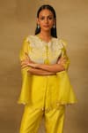 Buy_Neha Poddar_Yellow Short Kurta Organza Embroidered Pearl Round Pant Set _Online_at_Aza_Fashions