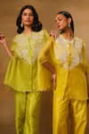 Shop_Neha Poddar_Yellow Short Kurta Organza Embroidered Pearl Round Pant Set _Online_at_Aza_Fashions