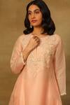 Neha Poddar_Peach Kurta Organza Embroidered Pearl Notched Pant Set _Online_at_Aza_Fashions