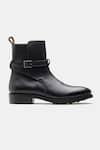 Kozasko_Black Goodyear Welted Buckle Strap Boots _Online_at_Aza_Fashions