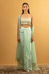 Buy_Esha Koul_Sky Blue Georgette Embroidery Gota Sweetheart Blouse And Draped Dhoti Skirt Set _at_Aza_Fashions