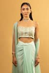 Esha Koul_Sky Blue Georgette Embroidery Gota Sweetheart Blouse And Draped Dhoti Skirt Set _Online_at_Aza_Fashions