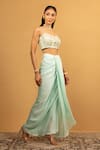 Shop_Esha Koul_Sky Blue Georgette Embroidery Gota Sweetheart Blouse And Draped Dhoti Skirt Set _Online_at_Aza_Fashions