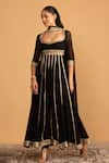 Esha Koul_Black Georgette Embroidery Gota Square Anarkali And Churidaar Set _at_Aza_Fashions