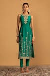 Esha Koul_Green Chanderi Embroidery Gota Round Kurta And Churidaar Set _Online_at_Aza_Fashions