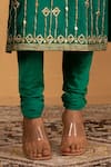 Buy_Esha Koul_Green Chanderi Embroidery Gota Round Kurta And Churidaar Set _Online_at_Aza_Fashions