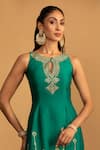 Shop_Esha Koul_Green Chanderi Embroidery Gota Round Kurta And Churidaar Set _Online_at_Aza_Fashions