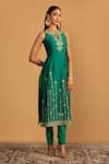 Esha Koul_Green Chanderi Embroidery Gota Round Kurta And Churidaar Set _at_Aza_Fashions