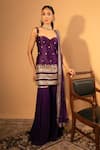 Buy_Esha Koul_Purple Chanderi Embroidery Gota Sweetheart Kurta And Sharara Set _at_Aza_Fashions