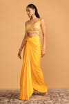 Buy_Esha Koul_Yellow Georgette Embroidery Gota Geometric Blouse With Draped Dhoti Skirt _at_Aza_Fashions