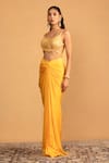 Esha Koul_Yellow Georgette Embroidery Gota Geometric Blouse With Draped Dhoti Skirt _Online_at_Aza_Fashions