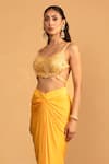 Buy_Esha Koul_Yellow Georgette Embroidery Gota Geometric Blouse With Draped Dhoti Skirt _Online_at_Aza_Fashions