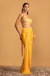 Shop_Esha Koul_Yellow Georgette Embroidery Gota Geometric Blouse With Draped Dhoti Skirt _Online_at_Aza_Fashions