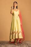 Buy_Esha Koul_Green Chanderi Embroidery Gota Leaf Anarkali And Churidar Set _at_Aza_Fashions