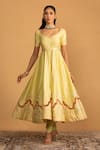 Shop_Esha Koul_Green Chanderi Embroidery Gota Leaf Anarkali And Churidar Set _Online_at_Aza_Fashions