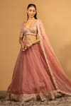 Buy_Esha Koul_Pink Georgette Embroidery Gota V-neck Blouse And Lehenga Set _at_Aza_Fashions