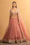 Esha Koul_Pink Georgette Embroidery Gota V-neck Blouse And Lehenga Set _Online_at_Aza_Fashions