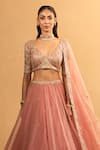 Buy_Esha Koul_Pink Georgette Embroidery Gota V-neck Blouse And Lehenga Set _Online_at_Aza_Fashions