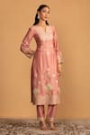 Buy_Esha Koul_Pink Chanderi Embroidery Gota Notched Kurta With Pant _Online_at_Aza_Fashions