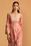 Shop_Esha Koul_Pink Chanderi Embroidery Gota Notched Kurta With Pant _Online_at_Aza_Fashions